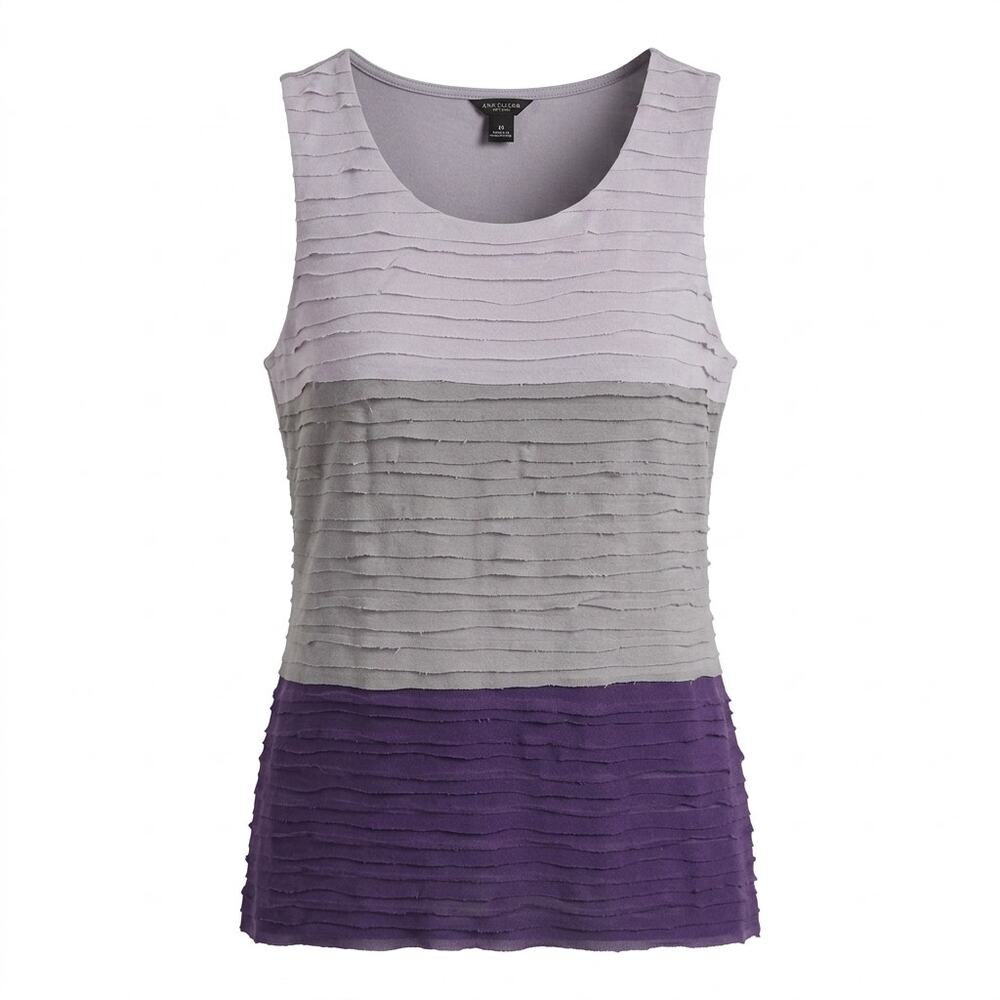 Ann Taylor Purple Gray Colorblock Knit Tank Top Women Size M